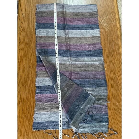 Striped Multicolor Lightweight Raw Silk Scarf with Fringe - Picture 3 of 4